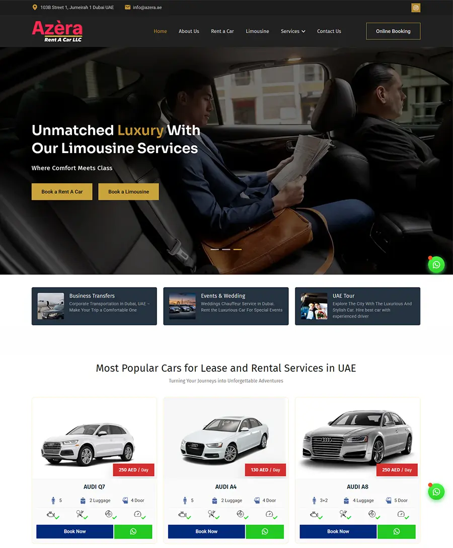 Website developed for Azera Rent A Car