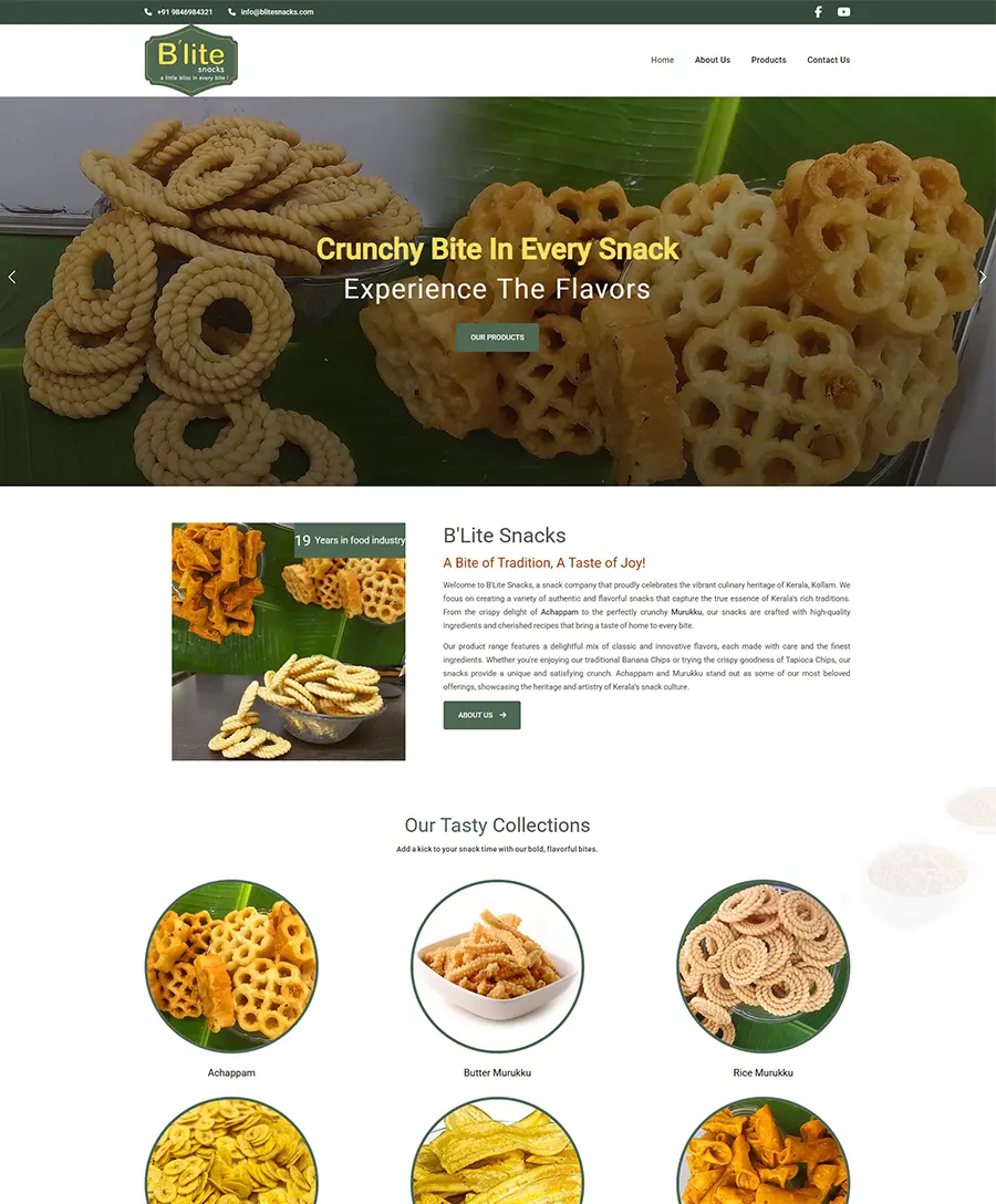Website developed for B'Lite Snacks