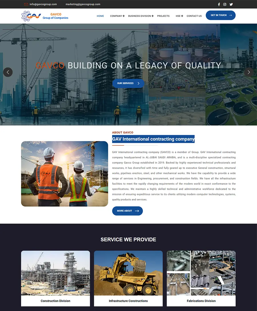 Website developed for GAV International Contracting Company