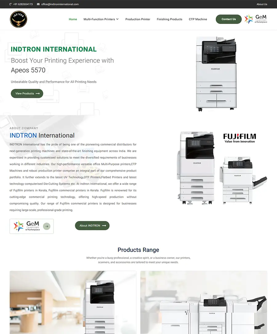 Website developed for Indtron International