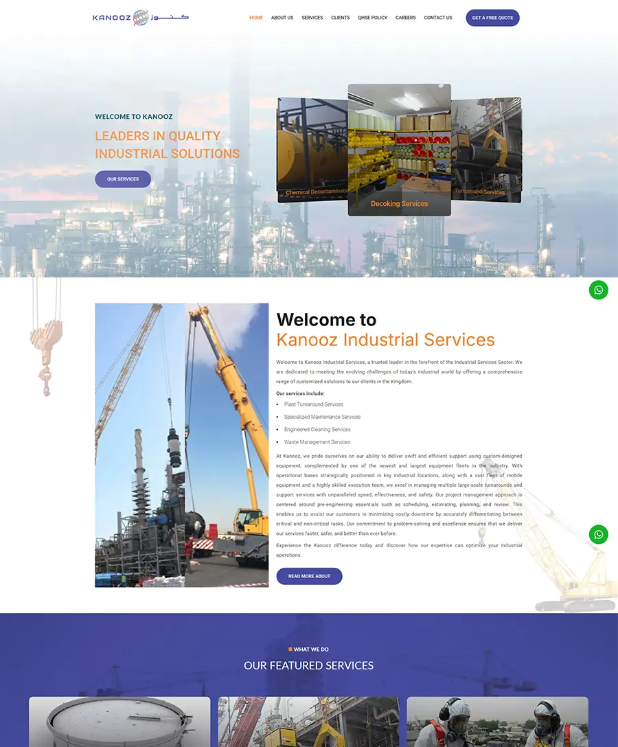 Website developed for Kanooz Industrial Services