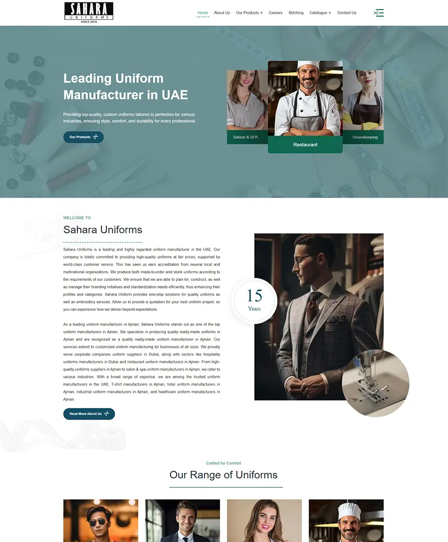 Website developed for Sahara Uniforms