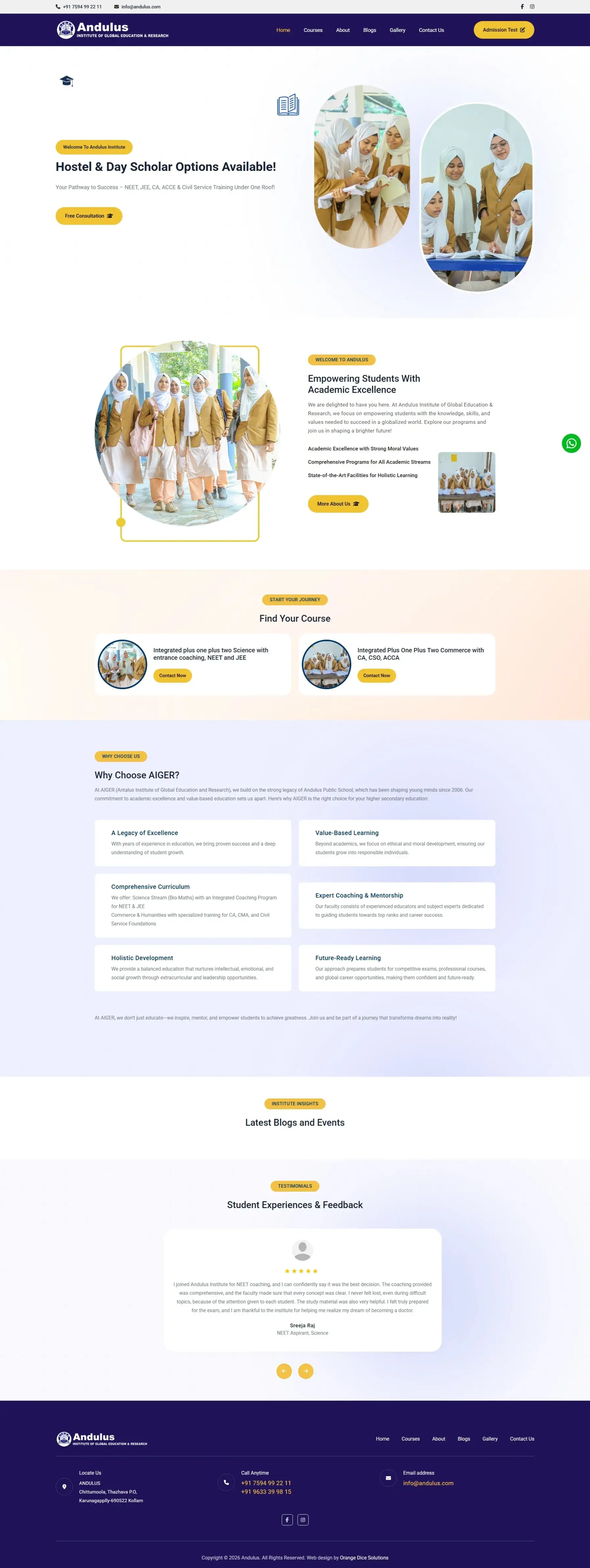 Website developed for Andulus Institute