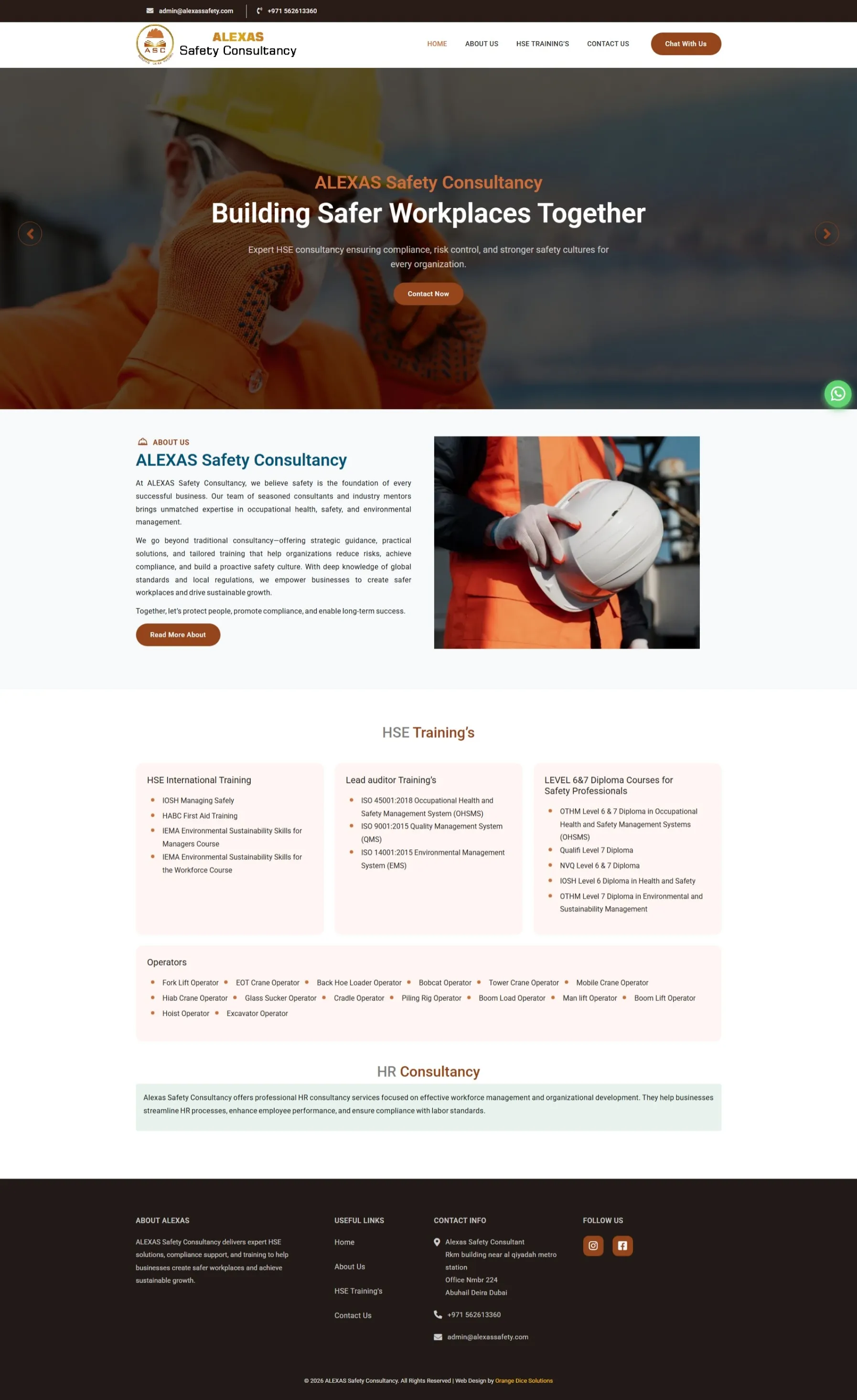 Website developed for ALEXAS Safety Consultancy