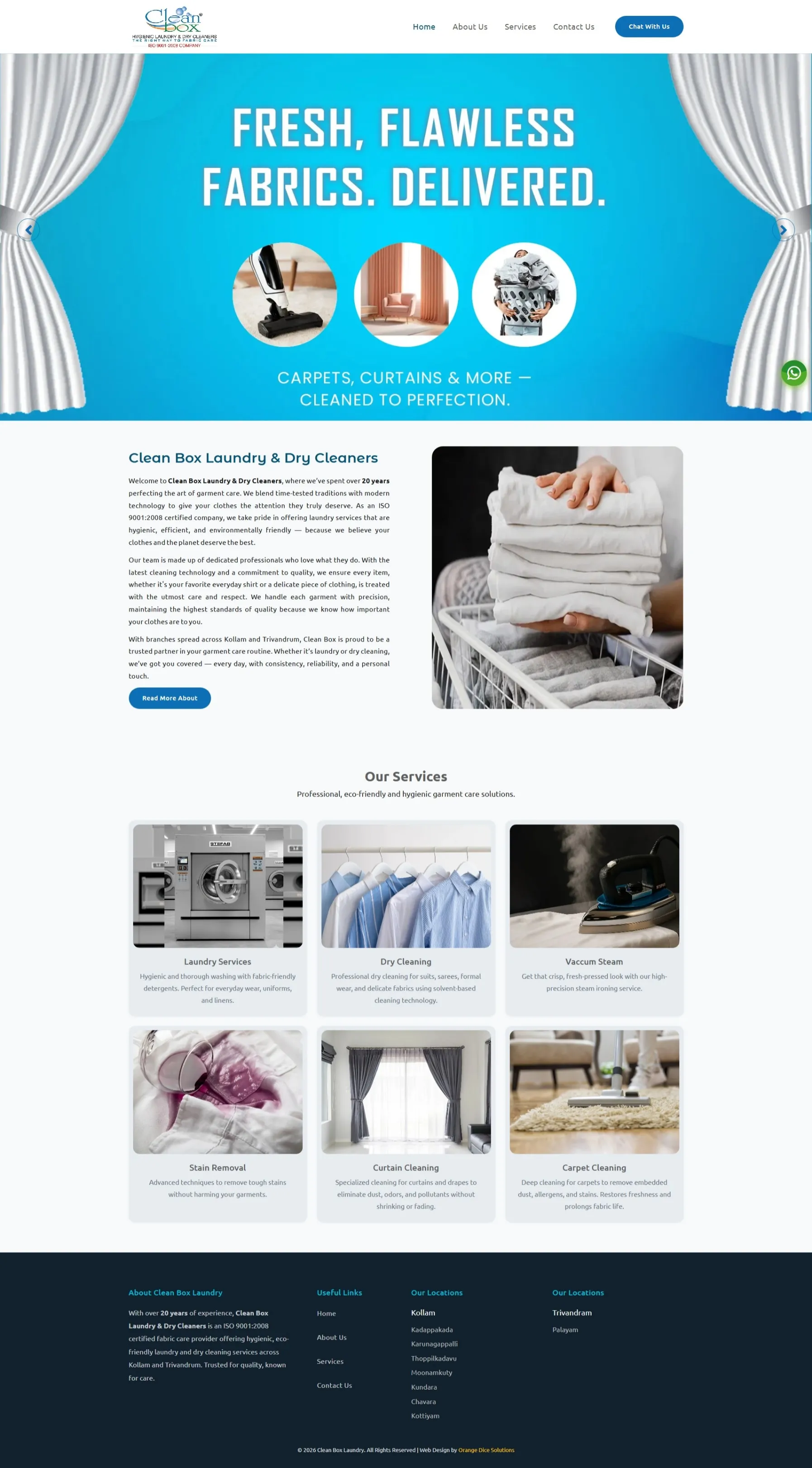 Website developed for Clean Box Laundry & Dry Cleaners