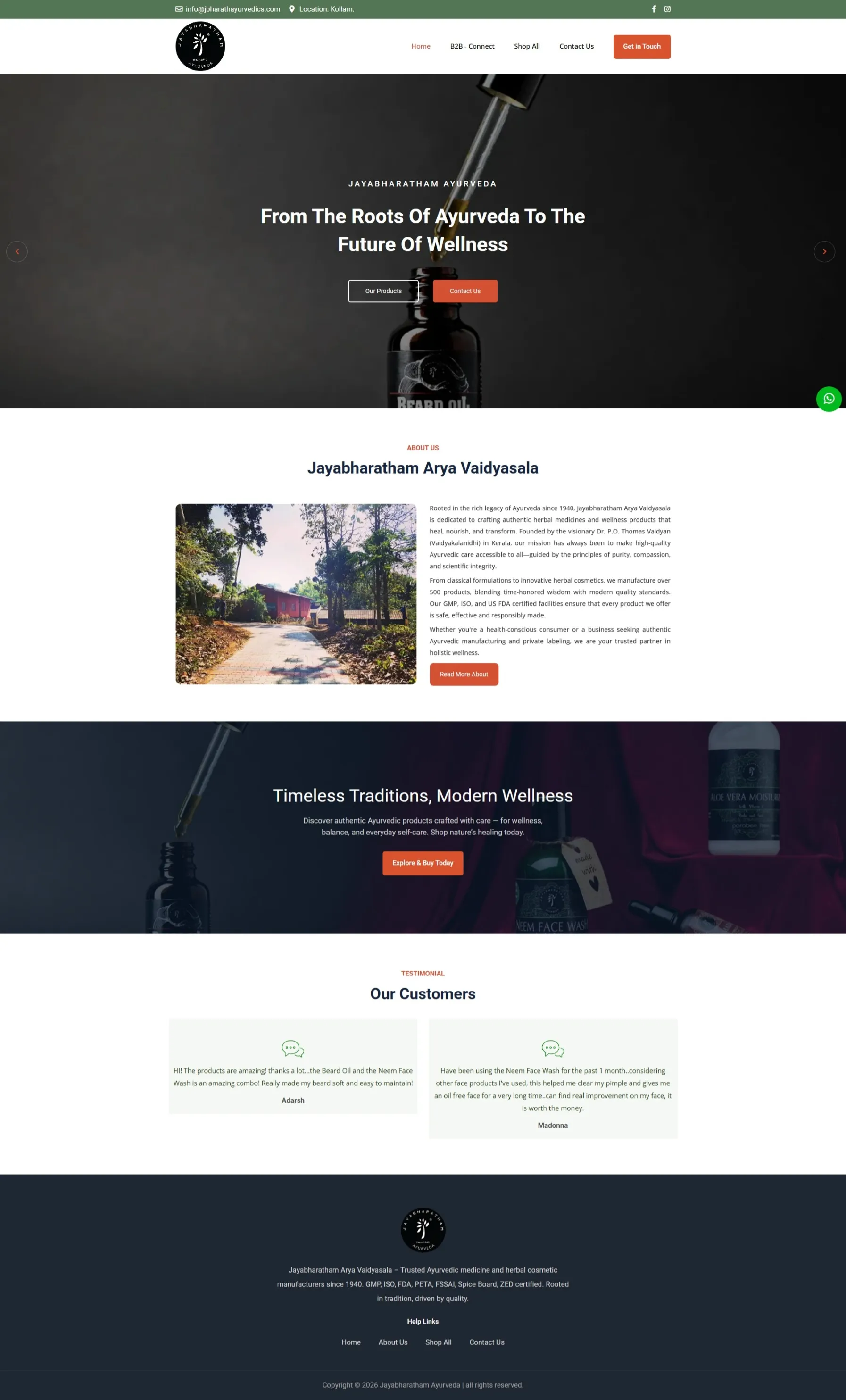Website developed for Jayabharatham Arya Vaidyasala