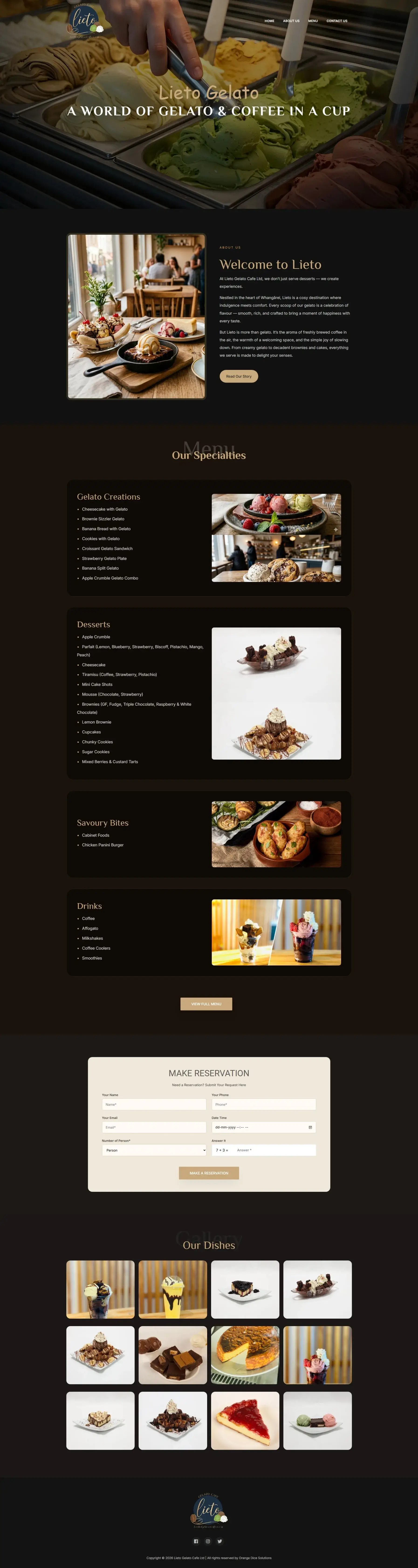 Website developed for Lieto Gelato Cafe Ltd