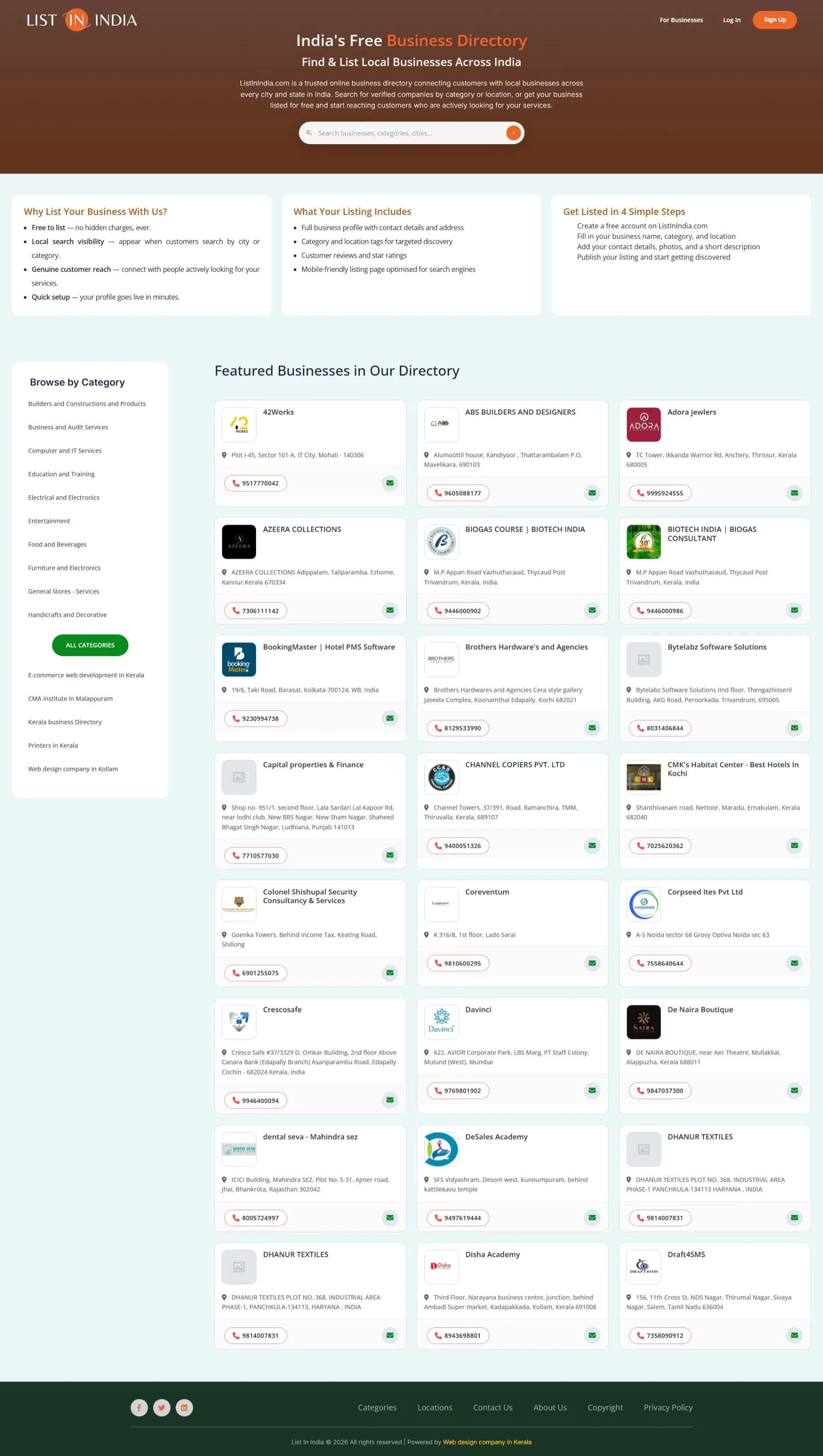 Website developed for ListInIndia