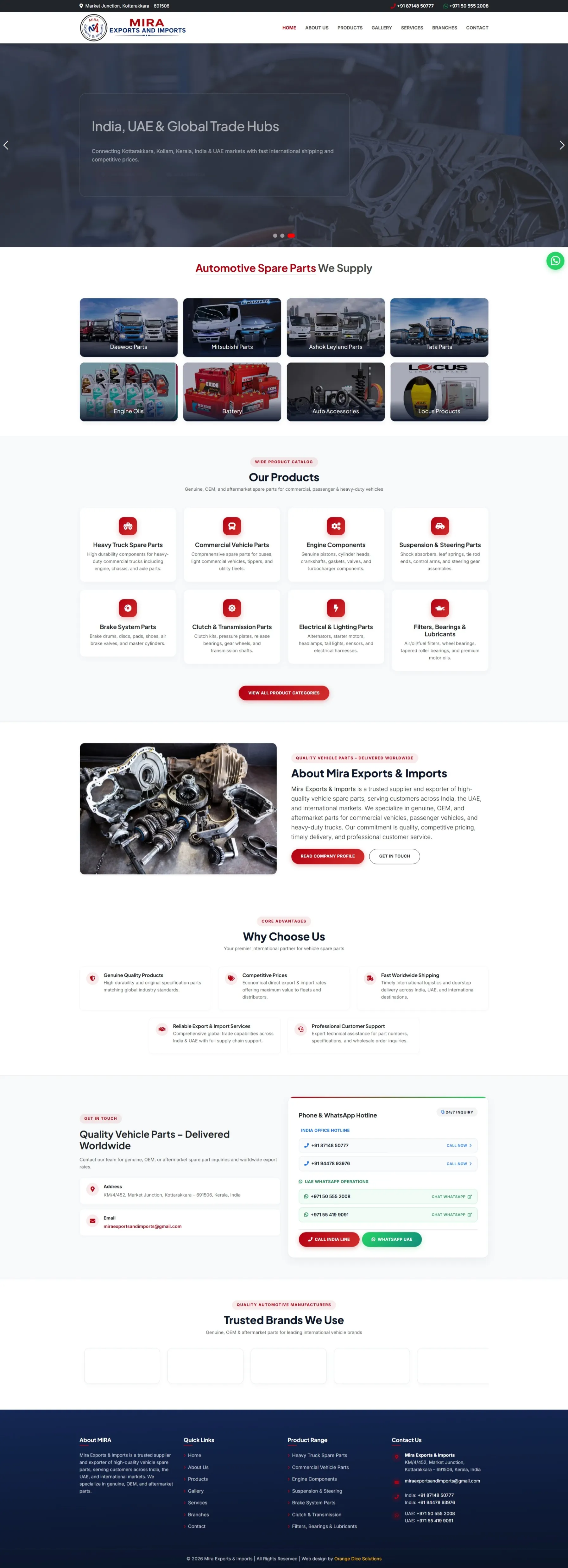 Website developed for Mira Exports & Imports