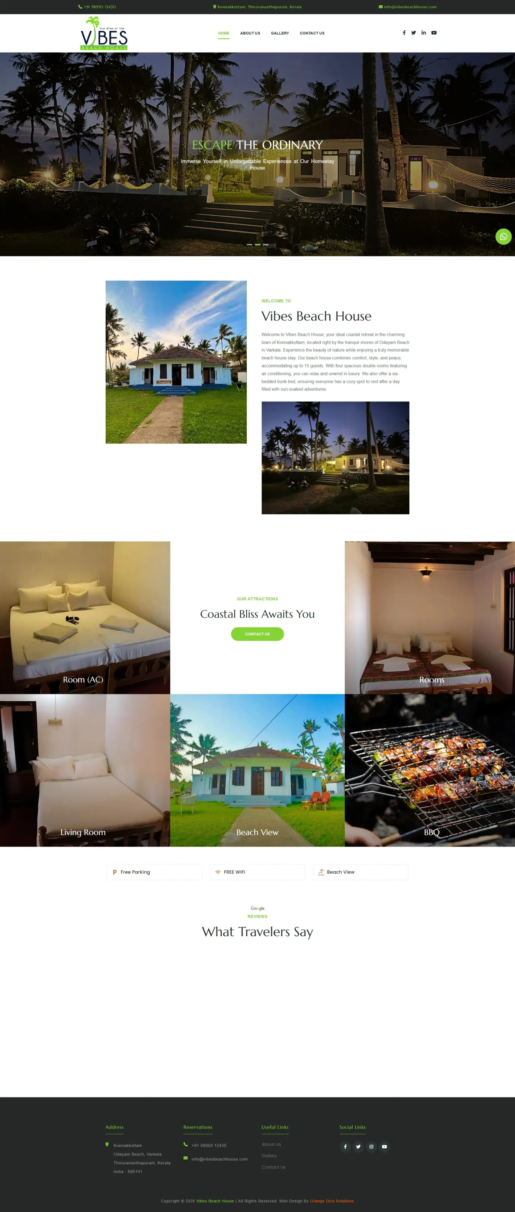 Website developed for Vibes Beach House