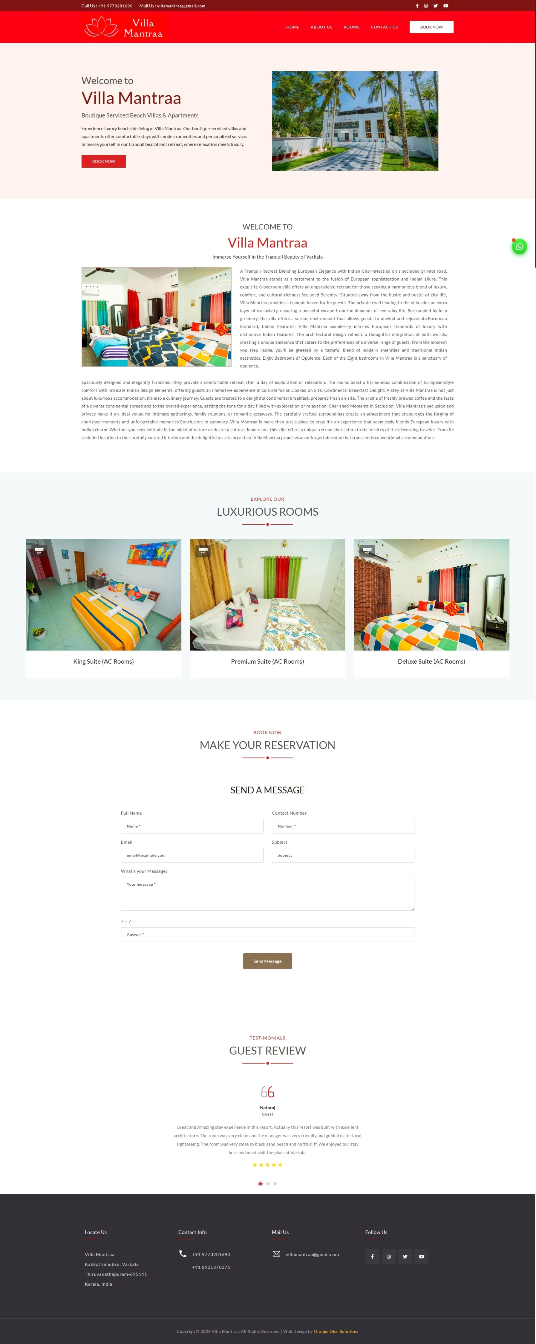 Website developed for Villa Mantraa