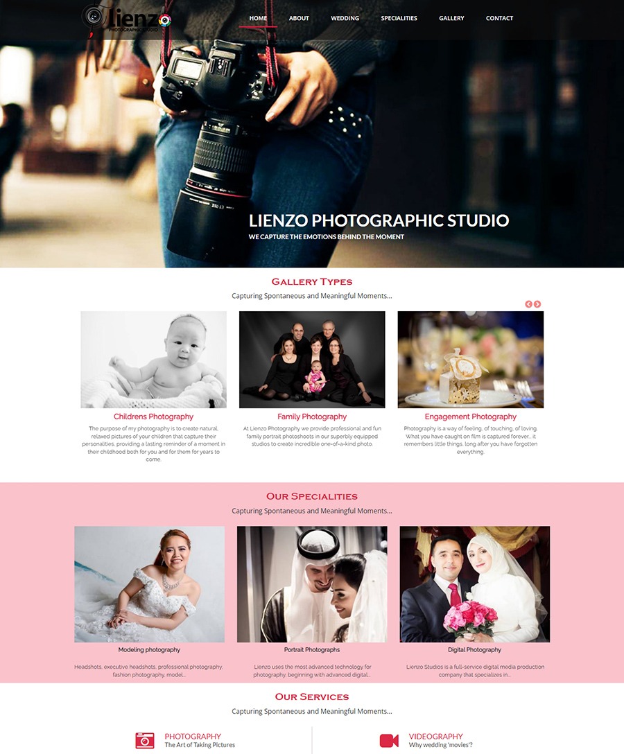 Website developed for Lienzo Photographic Studio