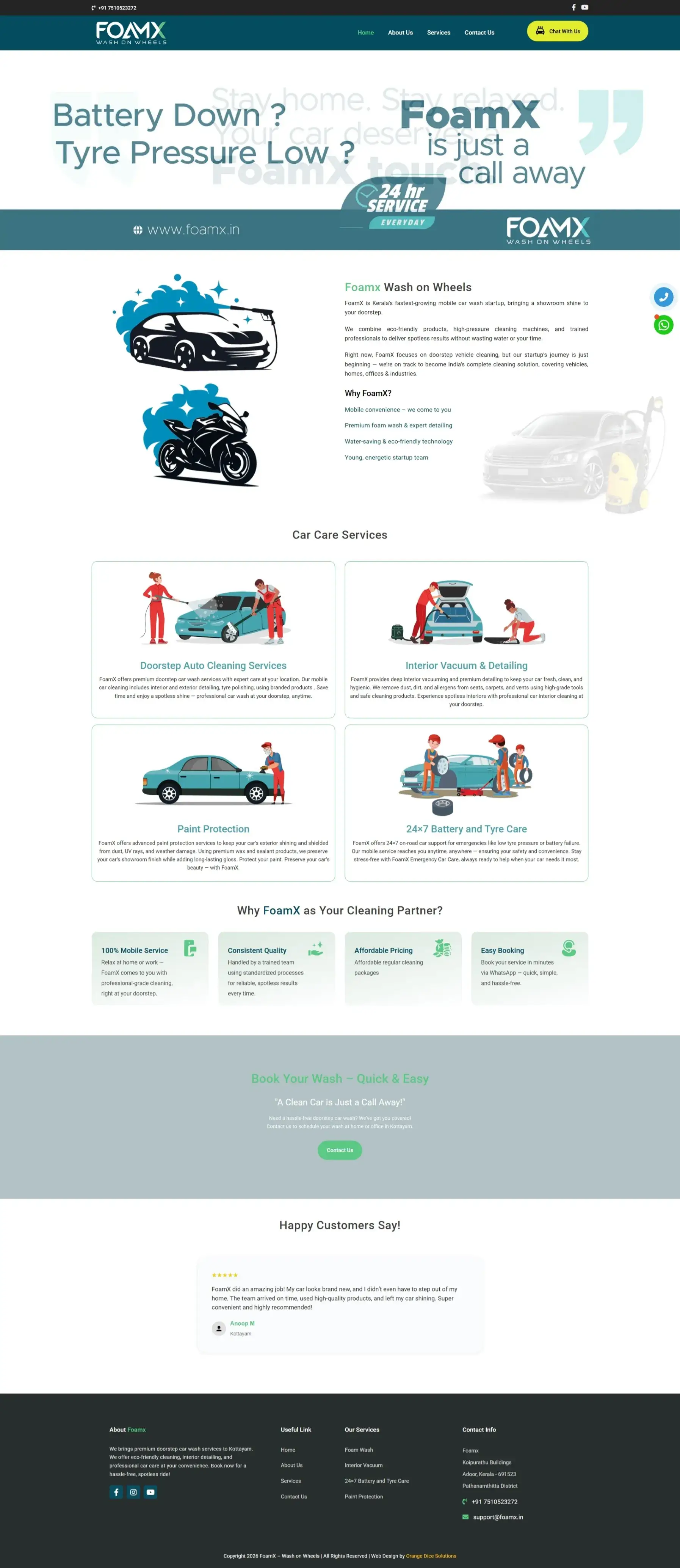 Website developed for FoamX – Wash on Wheels