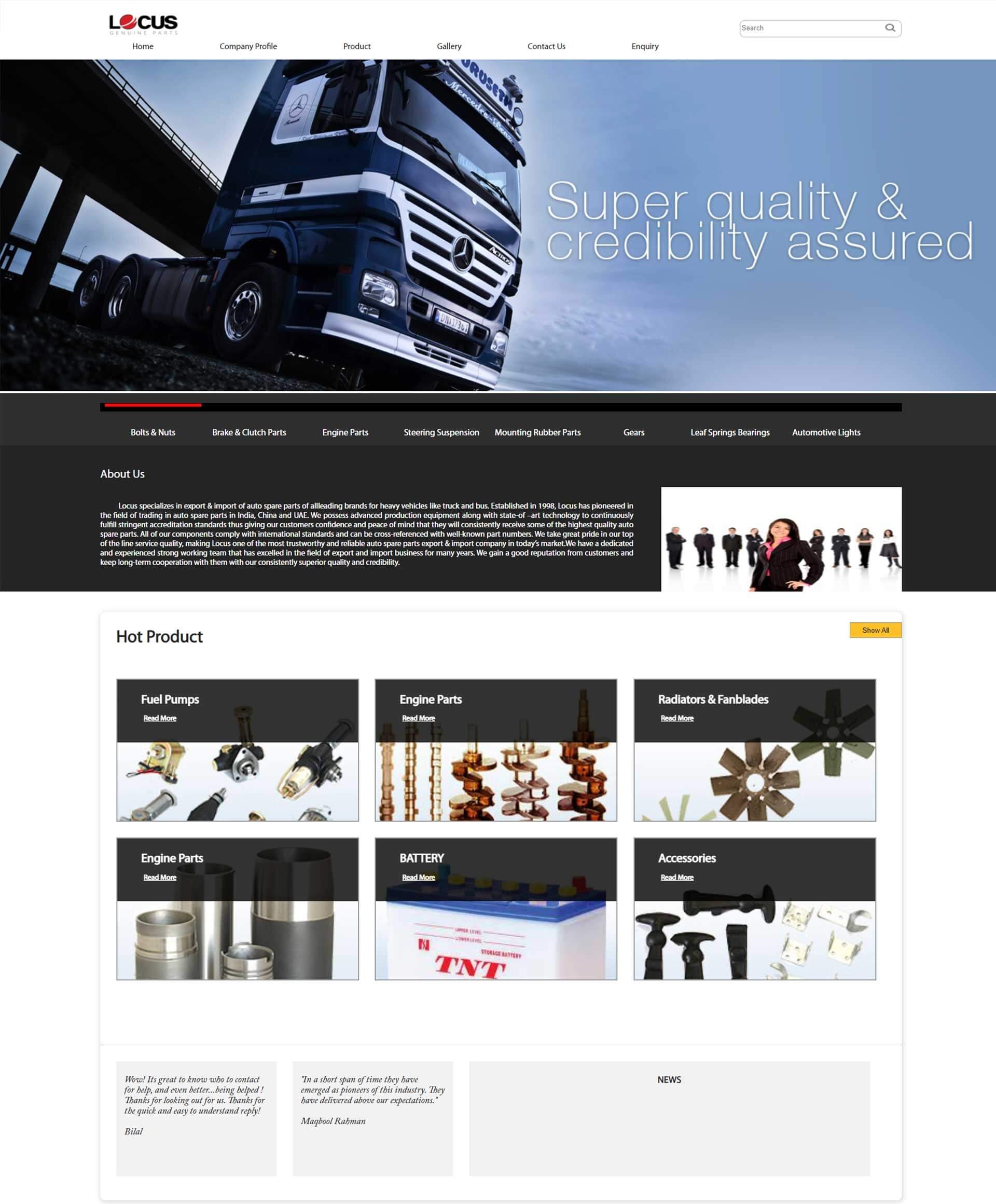 Website developed for Locus Exports