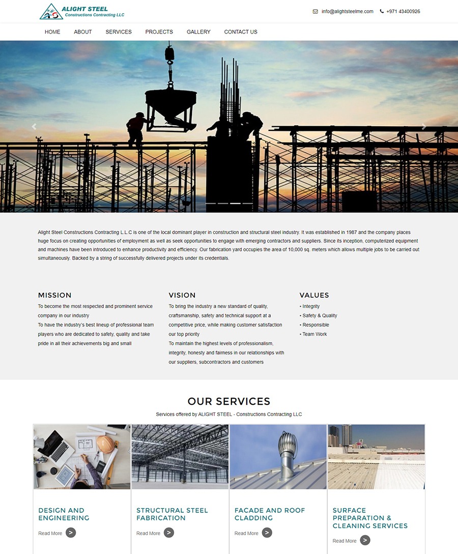 website developed for UAE based contracting services in civil engineering, building and MEP.