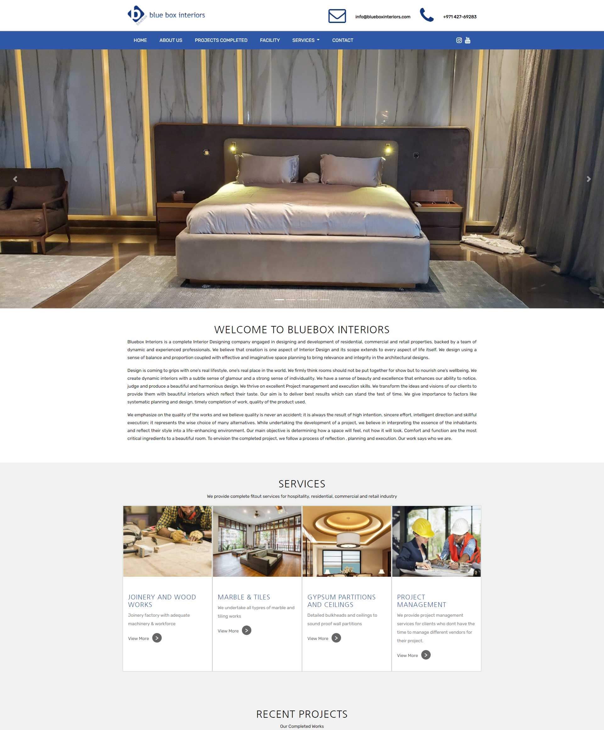 Website developed for Blue Box Interiors