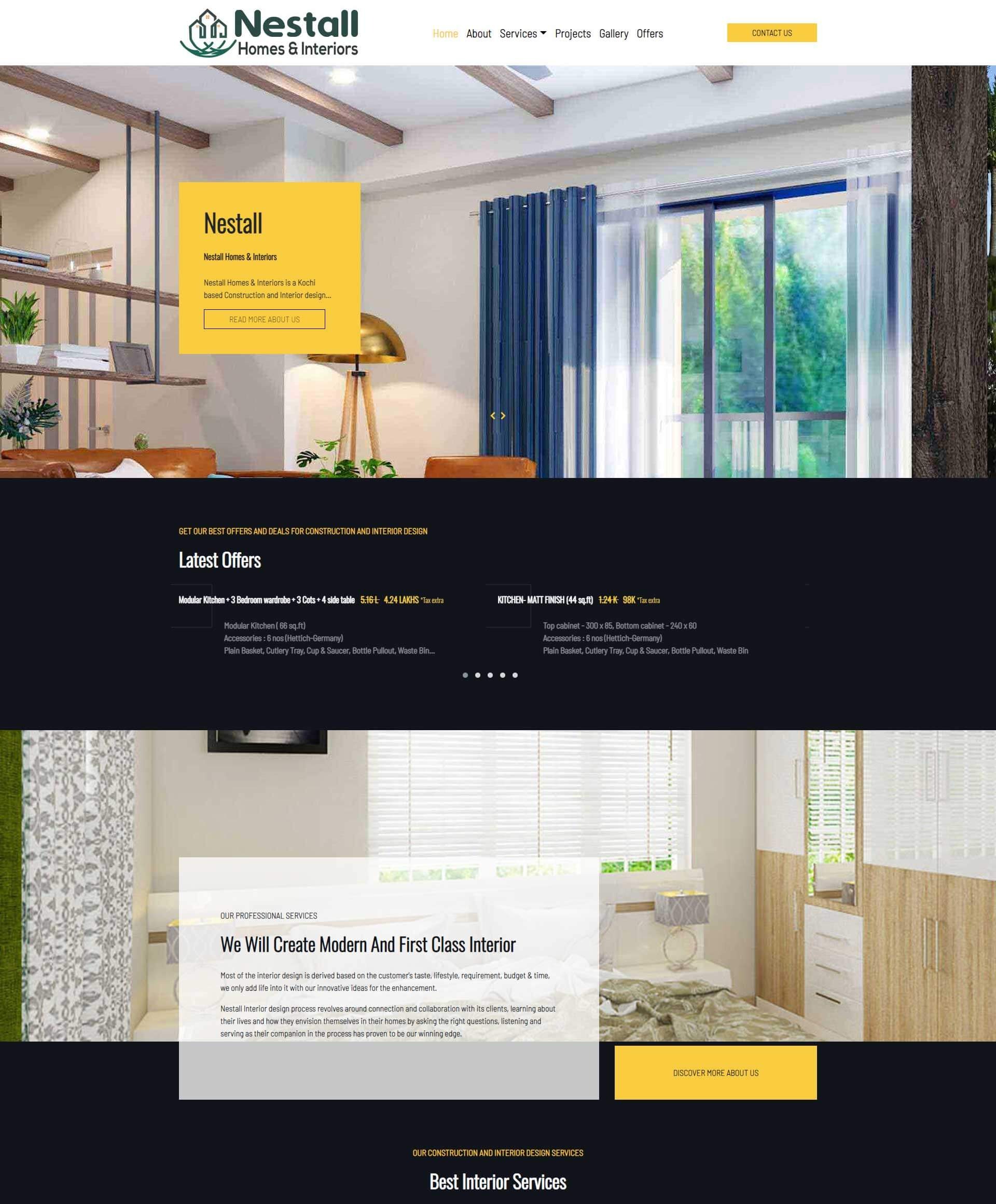 Website developed for Nestall Homes & Interiors Pvt Ltd in Kochi