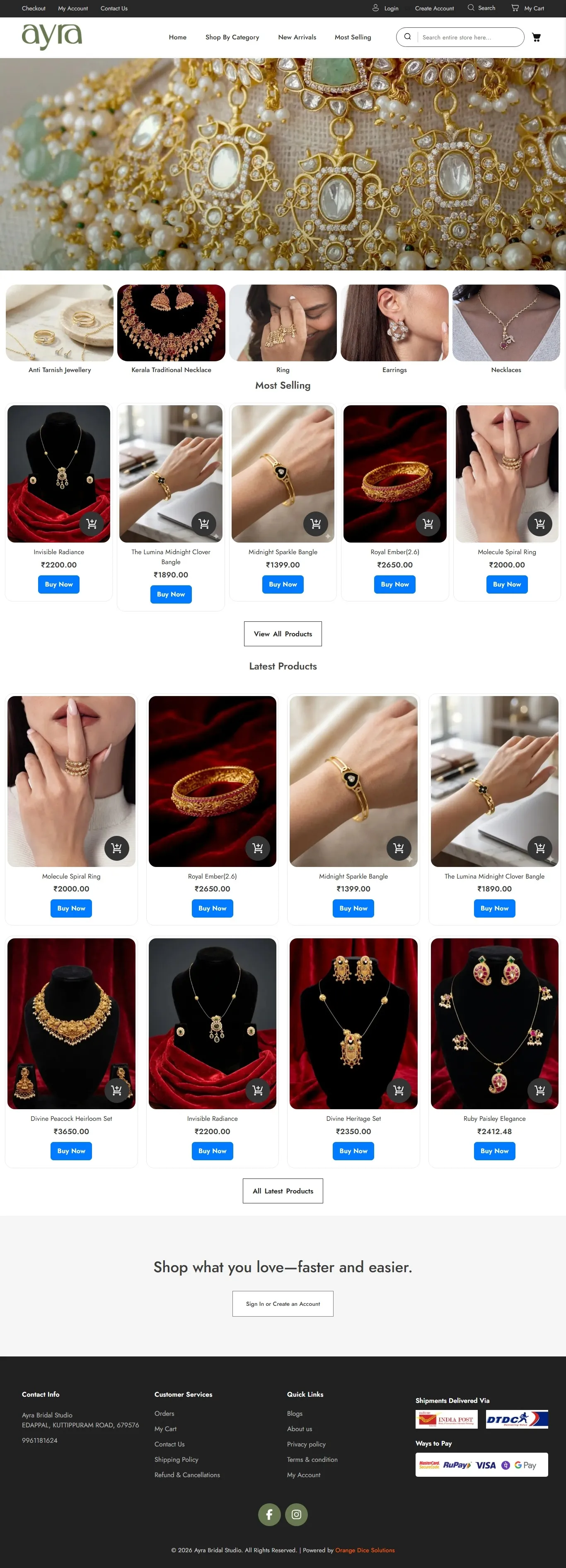 Website developed for Ayra Bridal Studio
