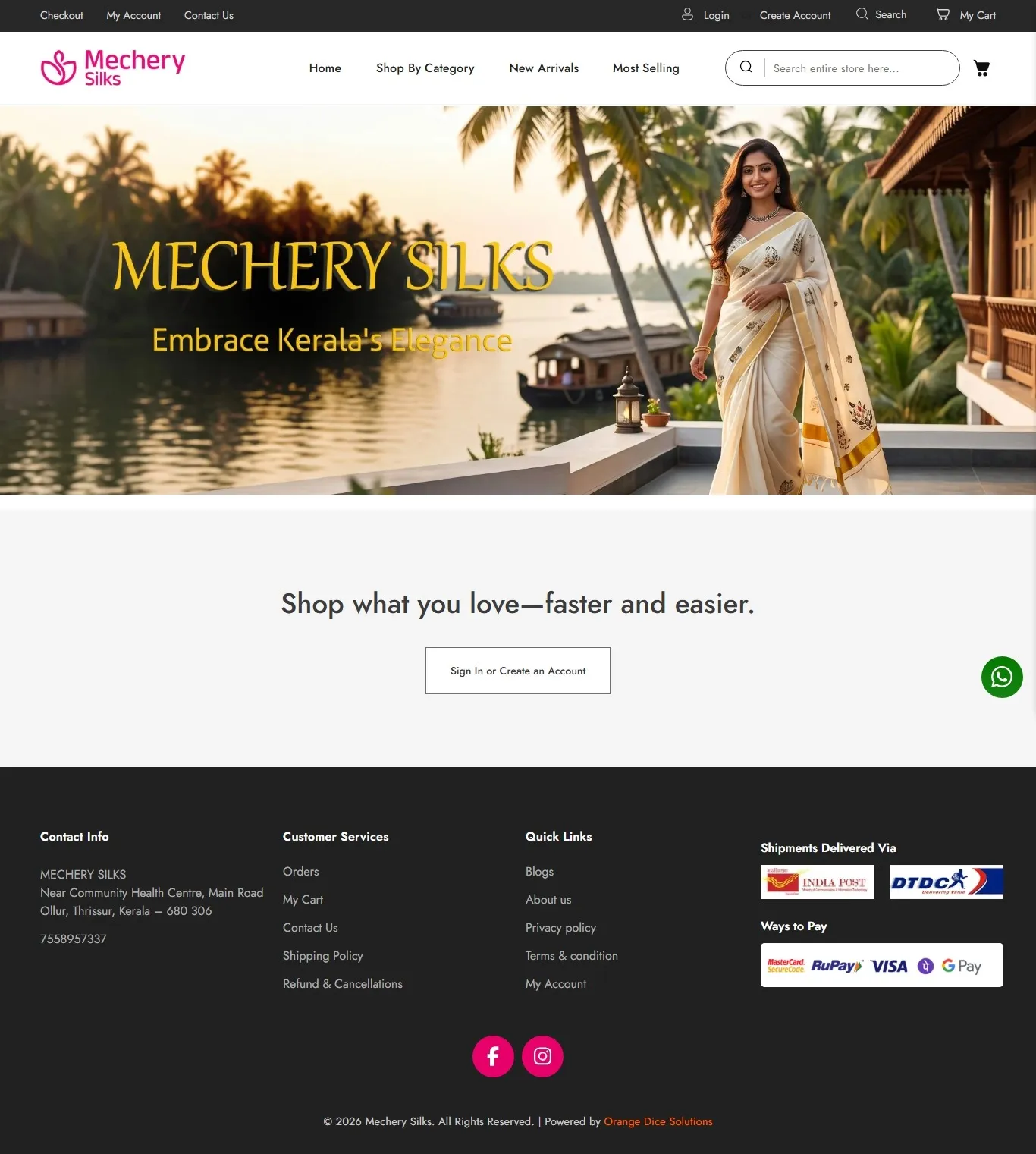 Website developed for Mechery Silks
