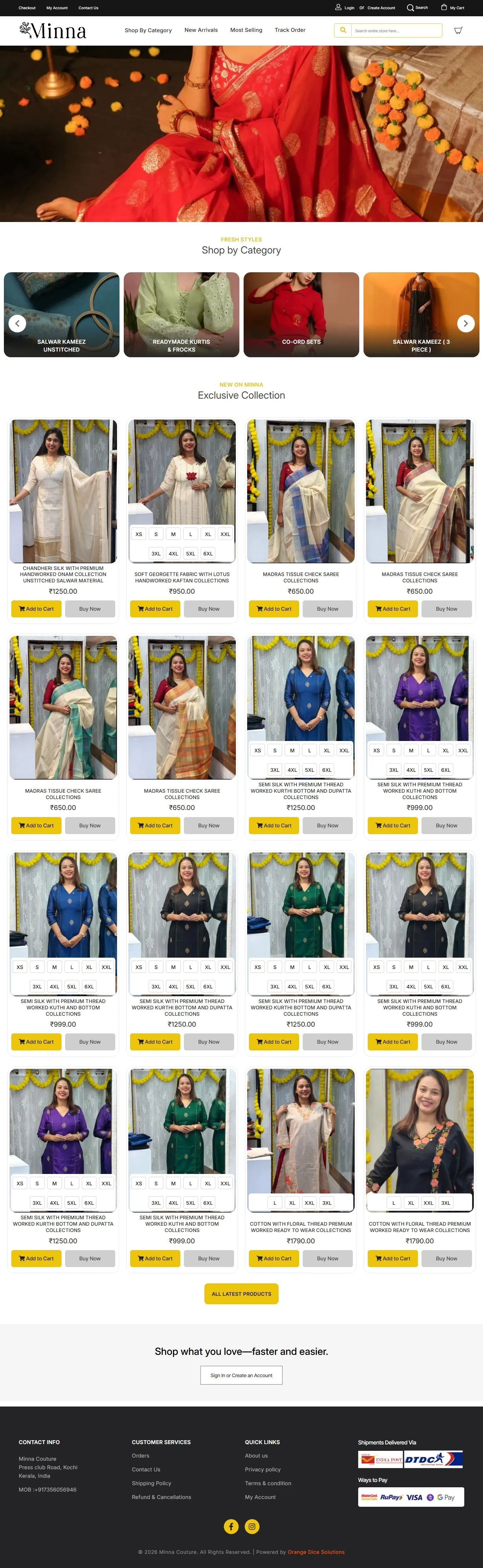 Website developed for Minna Couture