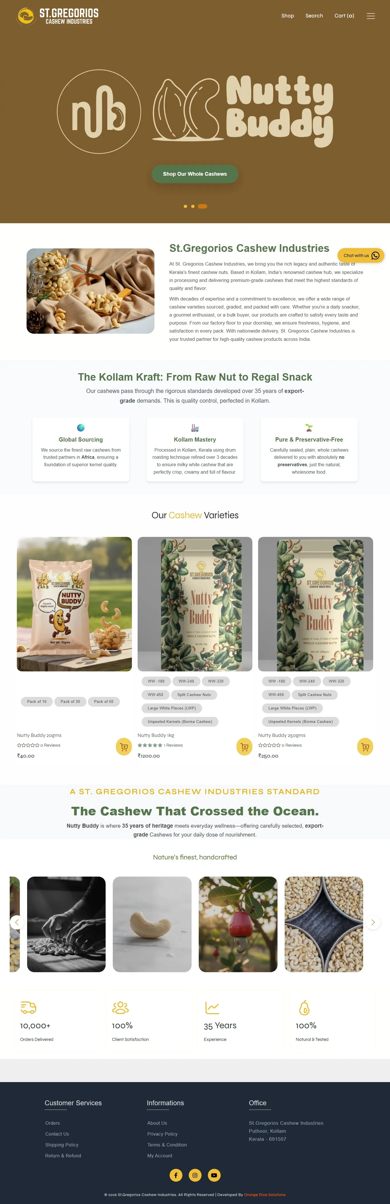 Website developed for St.Gregorios Cashew Industries