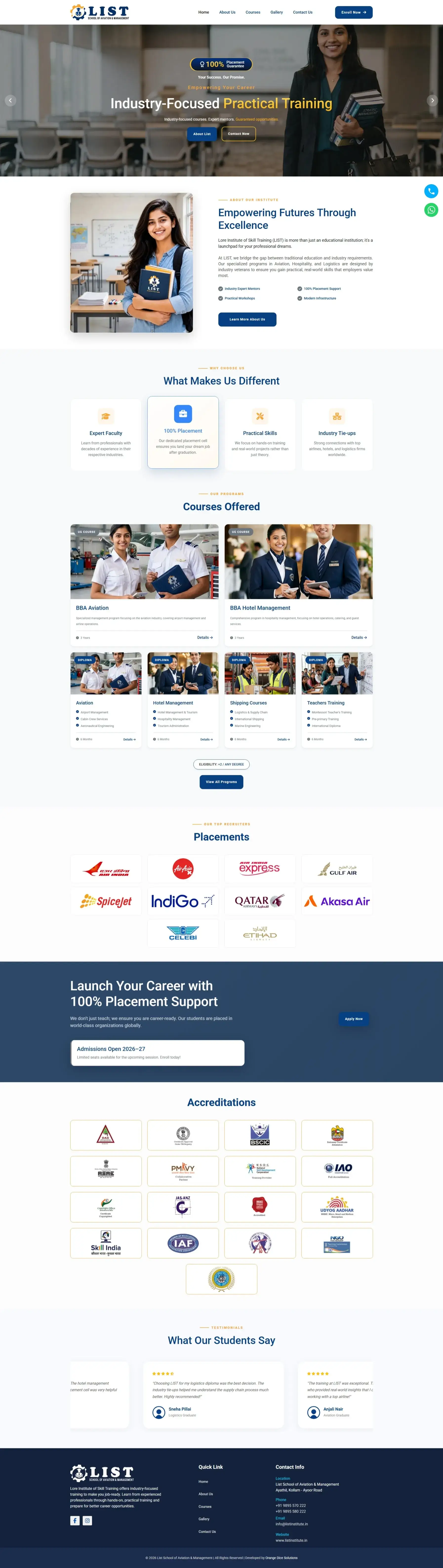 Website developed for Lore Institute of Skill Training (LIST)