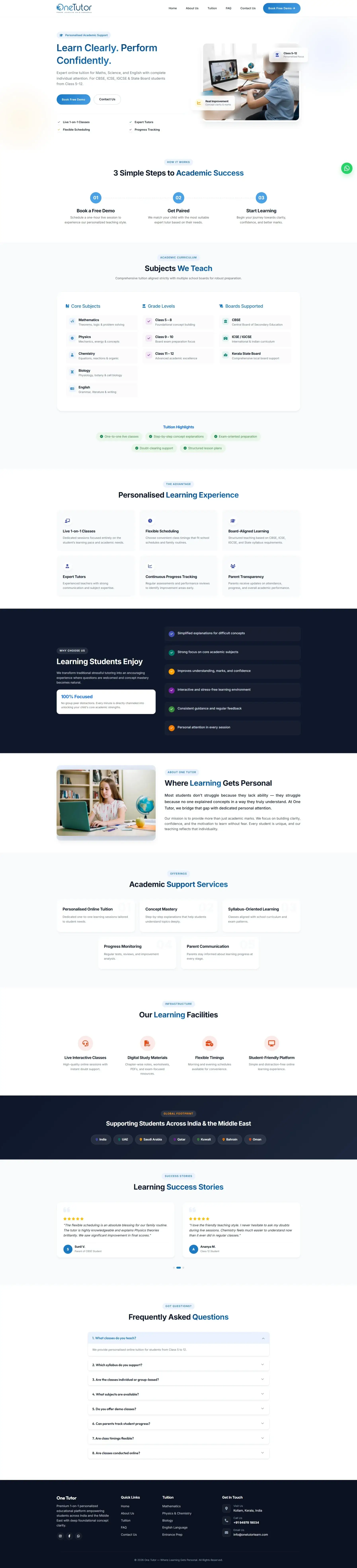 Website developed for One Tutor