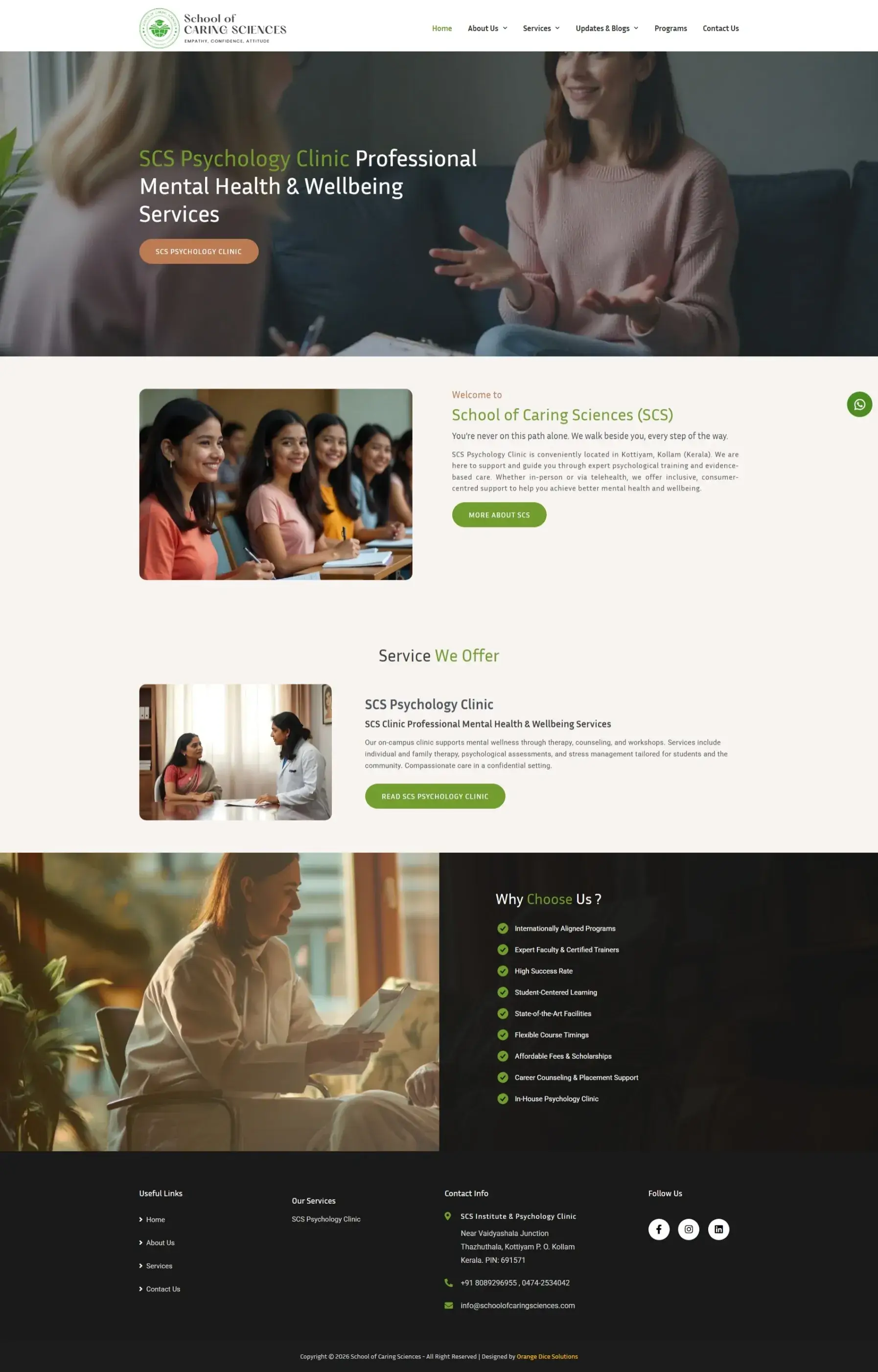 Website developed for School of Caring Sciences (SCS)