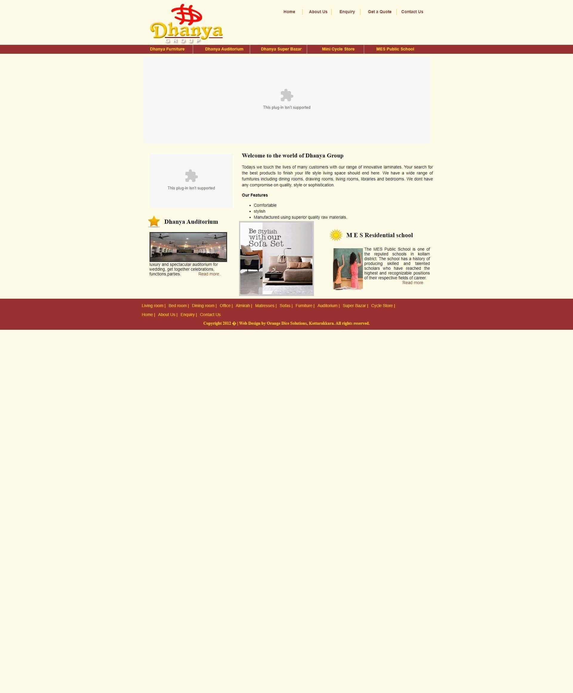 Website developed for Dhanya Group
