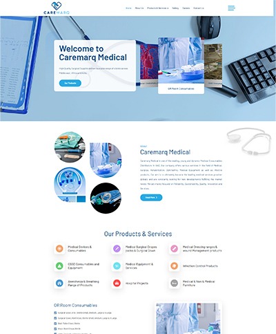 Website developed for Care Marq Leading, young and dynamic Medical Consumables Distributors in UAE