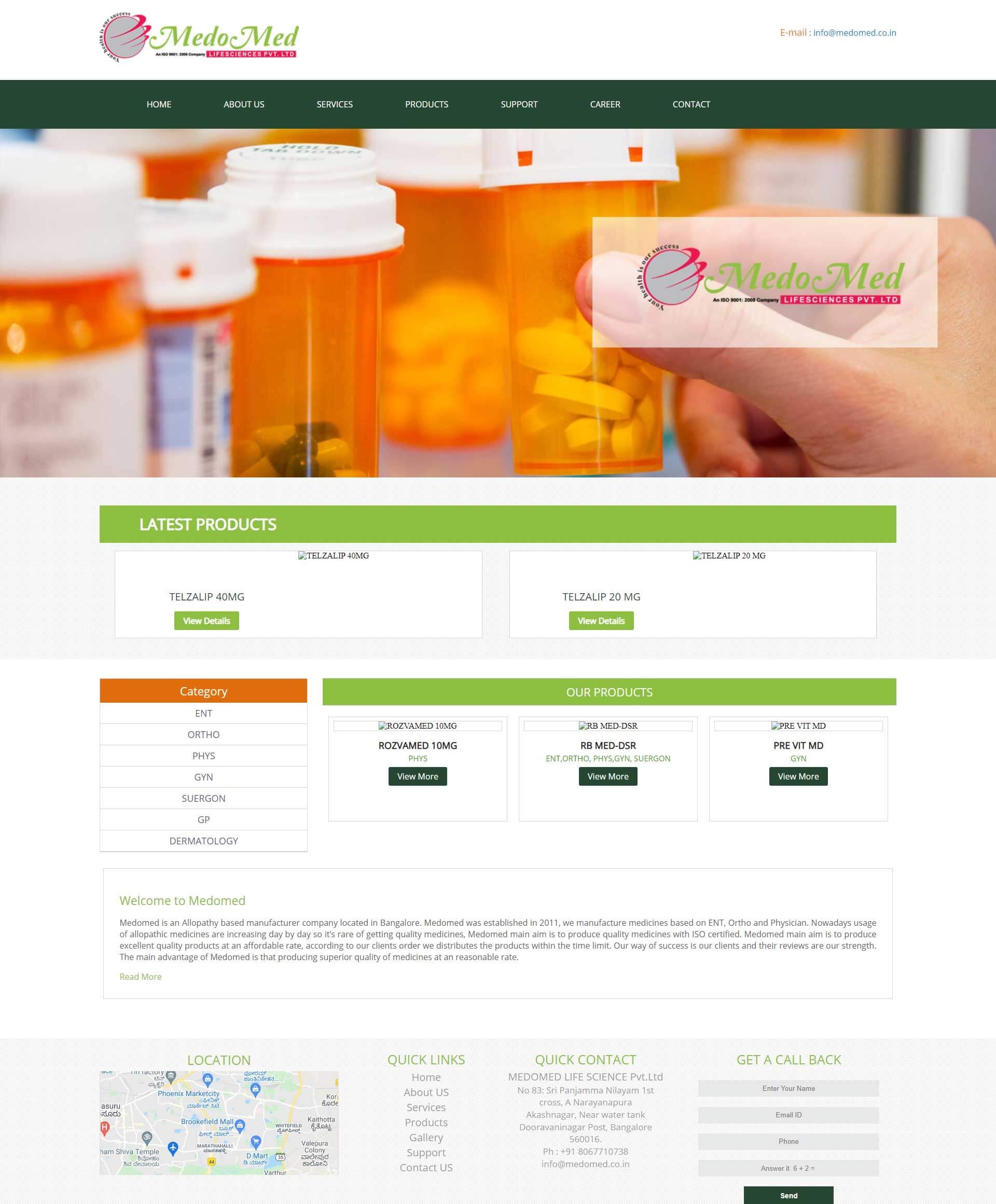 Website developed for Medomed Life Science Pvt. Ltd.