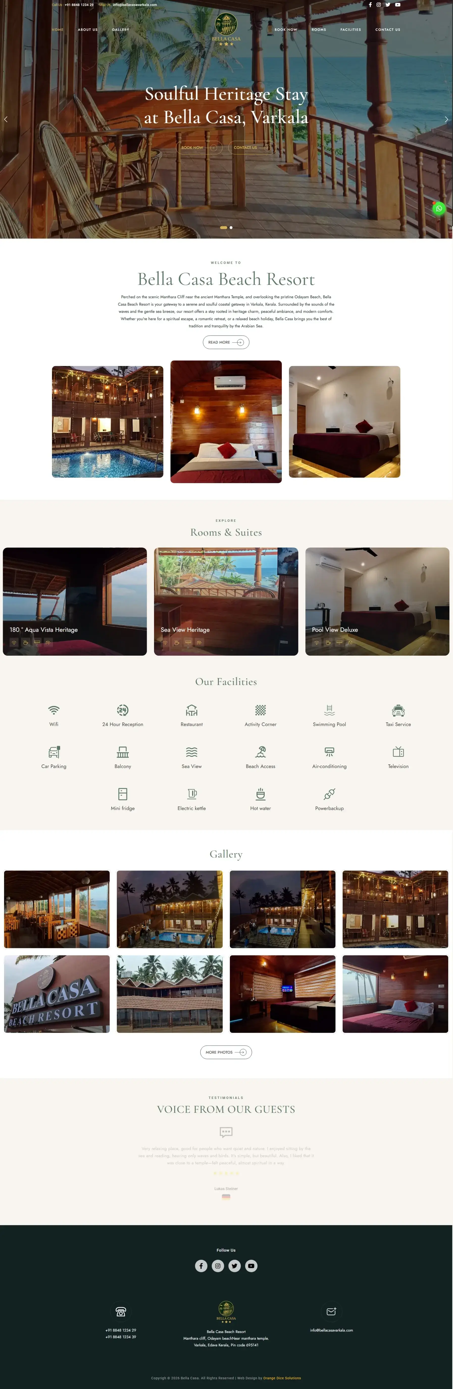 Website developed for Bella Casa Beach Resort