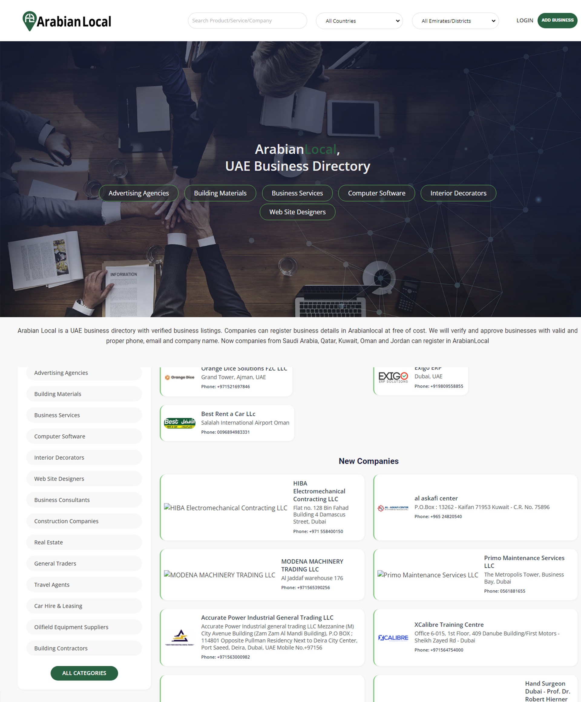 Website developed for Arabian Local UAE business directory with verified business listings
