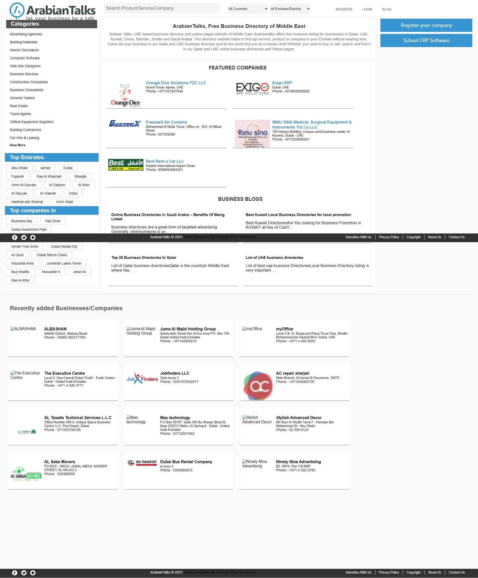 Website developed for Arabian Talks UAE business directory and yellow pages website of Middle East