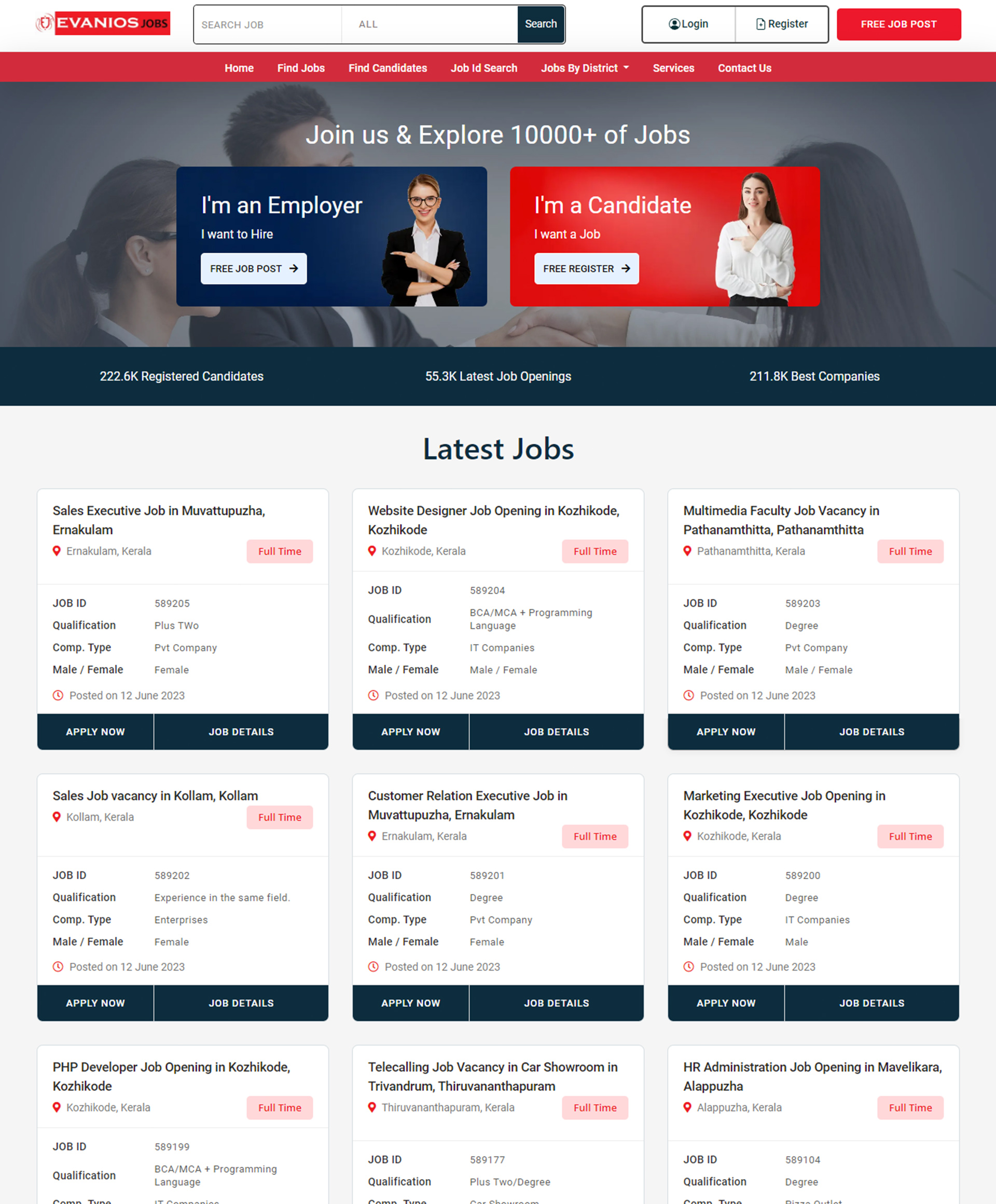 Website developed for EvaniosJobs