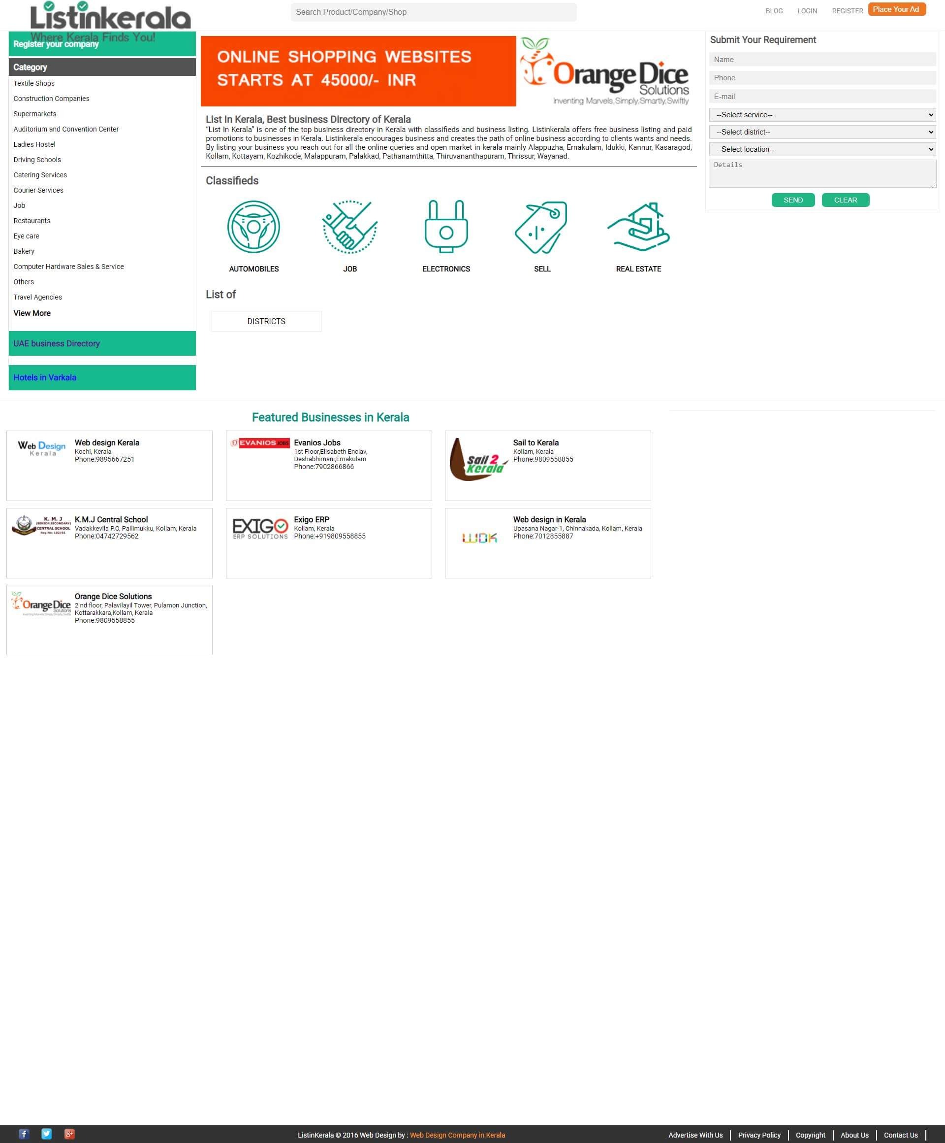Website developed for Listinkerala top business directory in Kerala
