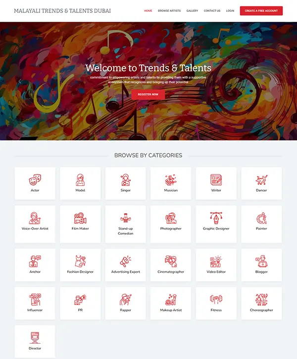 Website developed for Malayali Trends & Talents Dubai
