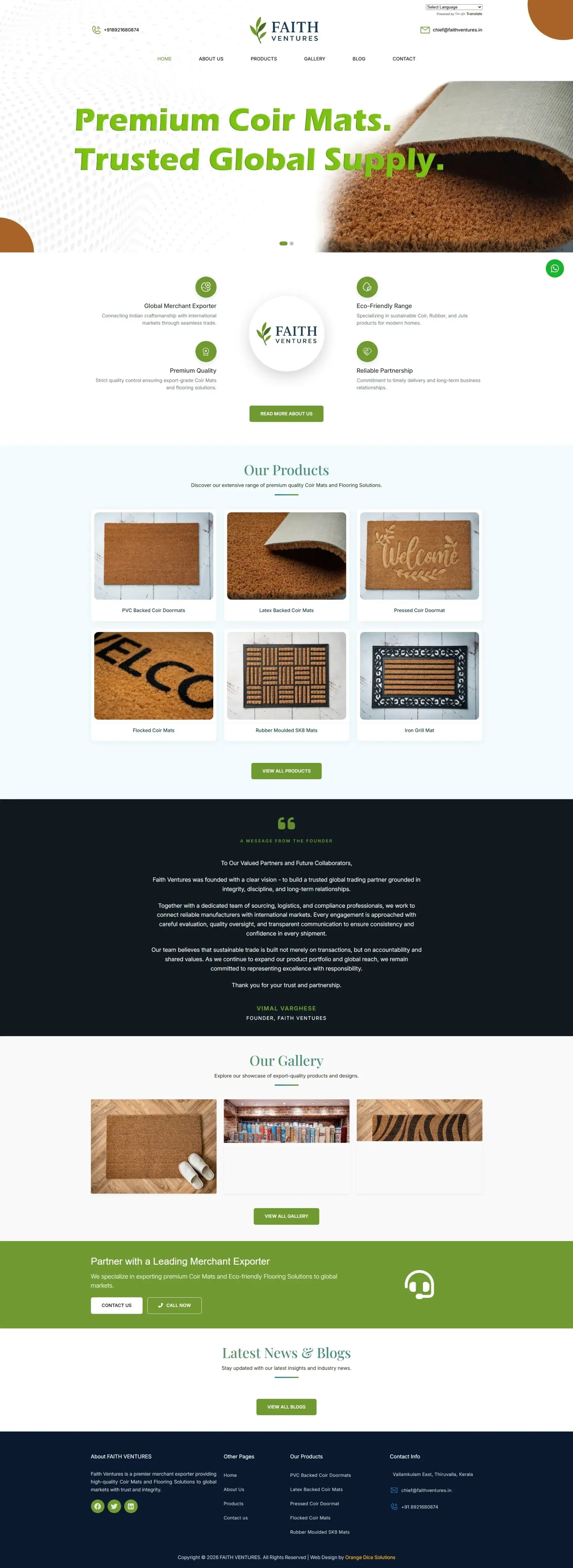 Website developed for Faith Ventures
