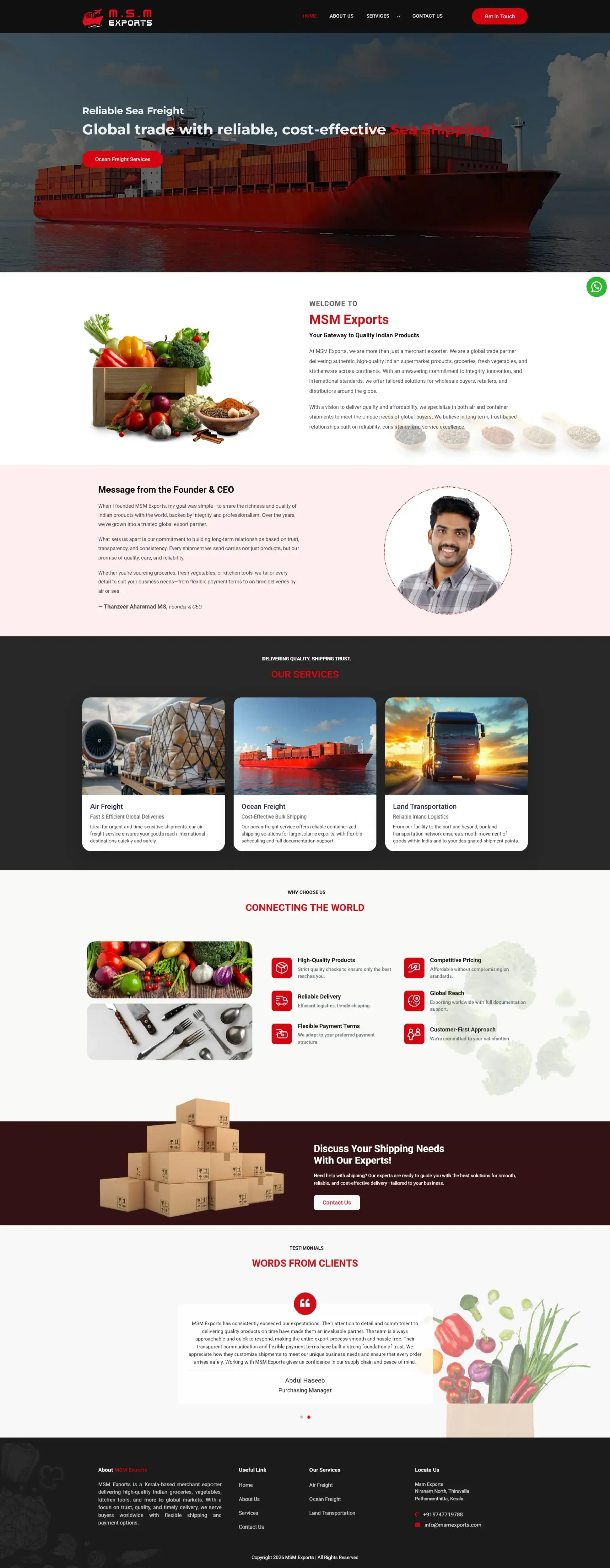 Website developed for MSM Exports