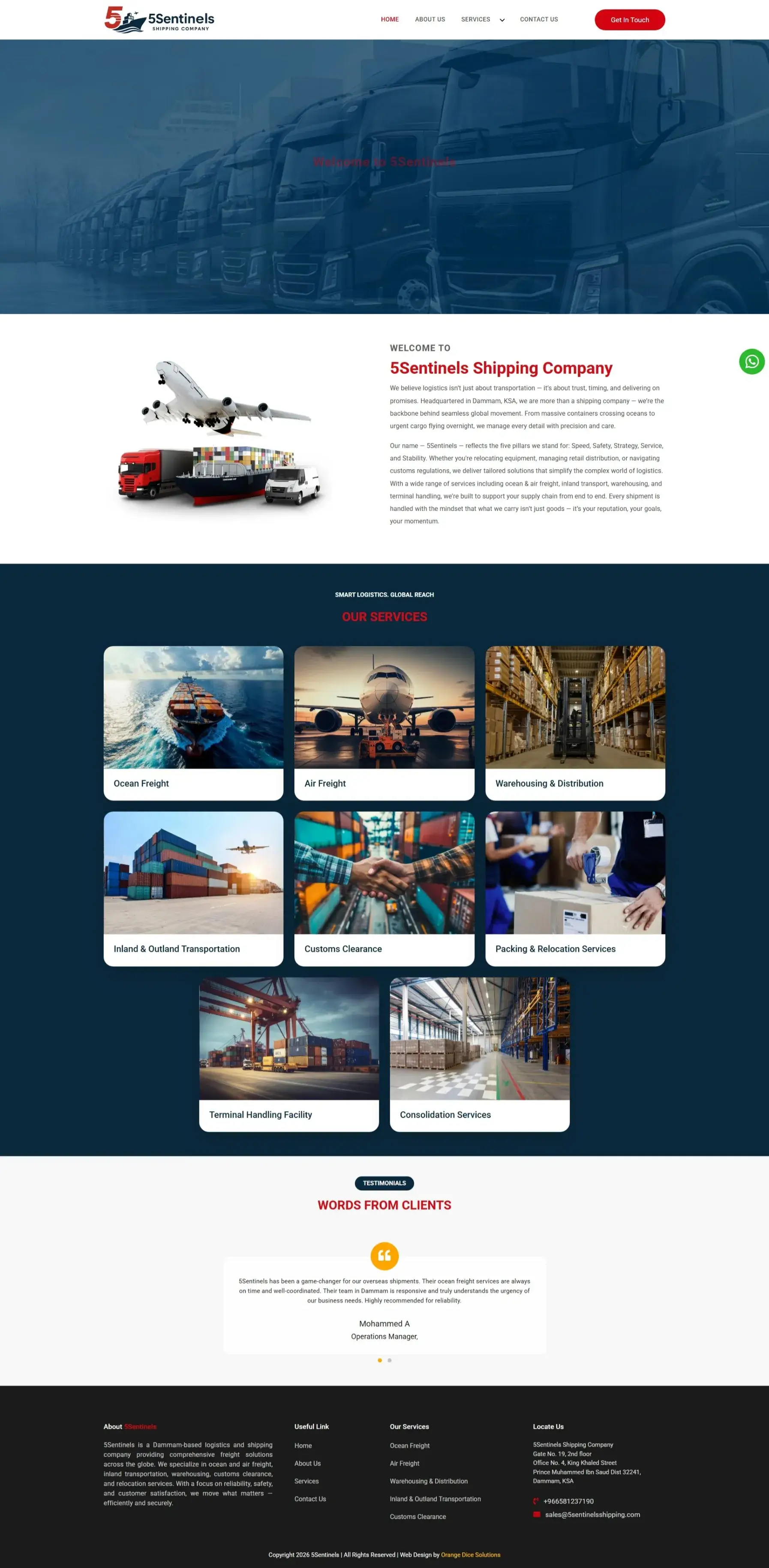 Website developed for 5Sentinels Shipping Company