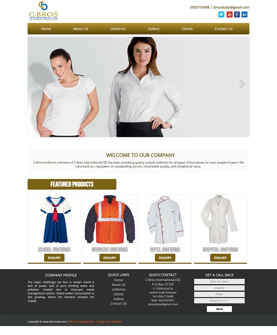 Website developed for C-Bros Uniforms